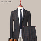 Xituodai 3 Pcs Set Blazers Pants Vest / 2022 New Men&#39;s Business Professional Classic Fashion Banquet Plaid Suits Coat Waistcoat M-4XL