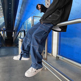Xituodai Men Jeans Wide Leg Denim Cargo jean pants Loose Straight Baggy Men&#39;s Jeans hip hop Streetwear Skateboard  Neutral denim Trousers