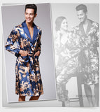 Xituodai Men Silk Summer and Autumn Satin Kimono Bathrobe Golden Dragon Knee Length Long Sleeve Black Bath Robe Dressing Gown Sleepwear