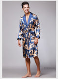 Xituodai Men Silk Summer and Autumn Satin Kimono Bathrobe Golden Dragon Knee Length Long Sleeve Black Bath Robe Dressing Gown Sleepwear