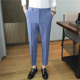 Xituodai High Quality Korean Summer Solid Drape Suit Pants Men Clothing 2022 Simple Slim Fit Ankle Length Office Trousers Formal Wear 36