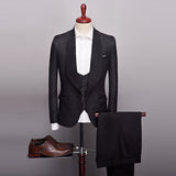Xituodai 2022 New Men&#39;s Casual Boutique Business Big Black Collar Suit / Male Jacquard Dark Pattern Blazers Jacket Pants Vest 3 Pcs Set