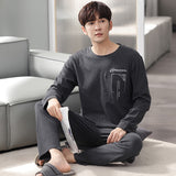 Xituodai Autumn Winter Men Cotton Pajamas Set Fashion Casual Striped Patchwork Sleepwear Suit Home Clothes Loose Home Wear Plus Size 4XL