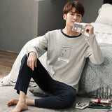 Xituodai Autumn Winter Men Cotton Pajamas Set Fashion Casual Striped Patchwork Sleepwear Suit Home Clothes Loose Home Wear Plus Size 4XL