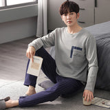 Xituodai Autumn Winter Men Cotton Pajamas Set Fashion Casual Striped Patchwork Sleepwear Suit Home Clothes Loose Home Wear Plus Size 4XL