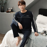 Xituodai Autumn Winter Men Cotton Pajamas Set Fashion Casual Striped Patchwork Sleepwear Suit Home Clothes Loose Home Wear Plus Size 4XL