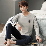 Xituodai Autumn Winter Men Cotton Pajamas Set Fashion Casual Striped Patchwork Sleepwear Suit Home Clothes Loose Home Wear Plus Size 4XL