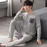 Xituodai Autumn Winter Men Cotton Pajamas Set Fashion Casual Striped Patchwork Sleepwear Suit Home Clothes Loose Home Wear Plus Size 4XL