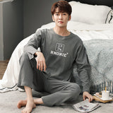 Xituodai Autumn Winter Men Cotton Pajamas Set Fashion Casual Striped Patchwork Sleepwear Suit Home Clothes Loose Home Wear Plus Size 4XL