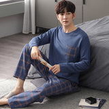 Xituodai Autumn Winter Men Cotton Pajamas Set Fashion Casual Striped Patchwork Sleepwear Suit Home Clothes Loose Home Wear Plus Size 4XL