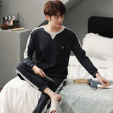 Xituodai Autumn Winter Men Cotton Pajamas Set Fashion Casual Striped Patchwork Sleepwear Suit Home Clothes Loose Home Wear Plus Size 4XL