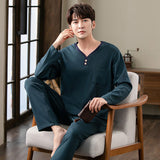 Xituodai Autumn Winter Men Cotton Pajamas Set Fashion Casual Striped Patchwork Sleepwear Suit Home Clothes Loose Home Wear Plus Size 4XL