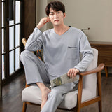 Xituodai Autumn Winter Men Cotton Pajamas Set Fashion Casual Striped Patchwork Sleepwear Suit Home Clothes Loose Home Wear Plus Size 4XL