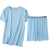 Xituodai Men Ice Silk Pajamas Solid Shirt&amp;Pant 2PCS Pijamas Sleep Set Casual Male Home Clothes Summer New Pyjamas Sleepwear Nightwear 4XL