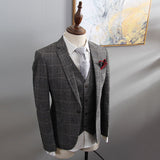 Xituodai British Style Suit Men 3 Piece Suit Plaid Blazer Trend Groom Wedding Suits Tuxedo Business Formal Dress Suit Men&#39;s Smoking Uomo