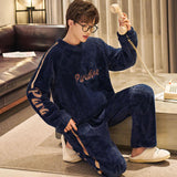 Xituodai Men Luxury Flannel Pyjamas Sets Winter Super Warm Pijamas Fashion Letter Sleepwear Suit Casual Nightwear  Top +Pant Leisure 4XL