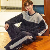 Xituodai Men Luxury Flannel Pyjamas Sets Winter Super Warm Pijamas Fashion Letter Sleepwear Suit Casual Nightwear  Top +Pant Leisure 4XL