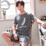 Xituodai Summer New Knitted Cotton Short Sleeve Men Pajamas Sets Male Pajama Set Letter Pajama For Men Sleepwear Suit Homewear Size XXXXL