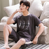 Xituodai Summer New Knitted Cotton Short Sleeve Men Pajamas Sets Male Pajama Set Letter Pajama For Men Sleepwear Suit Homewear Size XXXXL