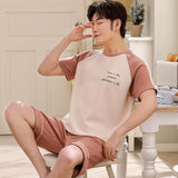 Xituodai Summer New Knitted Cotton Short Sleeve Men Pajamas Sets Male Pajama Set Letter Pajama For Men Sleepwear Suit Homewear Size XXXXL