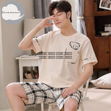 Xituodai Summer New Knitted Cotton Short Sleeve Men Pajamas Sets Male Pajama Set Letter Pajama For Men Sleepwear Suit Homewear Size XXXXL