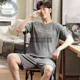 Xituodai Summer New Knitted Cotton Short Sleeve Men Pajamas Sets Male Pajama Set Letter Pajama For Men Sleepwear Suit Homewear Size XXXXL