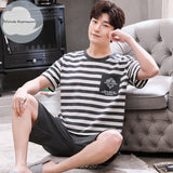 Xituodai Summer New Knitted Cotton Short Sleeve Men Pajamas Sets Male Pajama Set Letter Pajama For Men Sleepwear Suit Homewear Size XXXXL