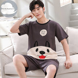 Xituodai Summer New Knitted Cotton Short Sleeve Men Pajamas Sets Male Pajama Set Letter Pajama For Men Sleepwear Suit Homewear Size XXXXL