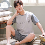 Xituodai Summer New Knitted Cotton Short Sleeve Men Pajamas Sets Male Pajama Set Letter Pajama For Men Sleepwear Suit Homewear Size XXXXL