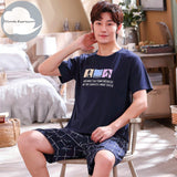 Xituodai Summer New Knitted Cotton Short Sleeve Men Pajamas Sets Male Pajama Set Letter Pajama For Men Sleepwear Suit Homewear Size XXXXL