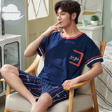 Xituodai Summer New Knitted Cotton Short Sleeve Men Pajamas Sets Male Pajama Set Letter Pajama For Men Sleepwear Suit Homewear Size XXXXL