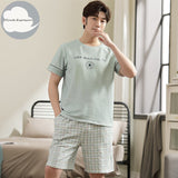 Xituodai Summer New Knitted Cotton Short Sleeve Men Pajamas Sets Male Pajama Set Letter Pajama For Men Sleepwear Suit Homewear Size XXXXL