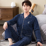 Xituodai Spring autumn 100%Cotton Pajamas Sets For Men Plaid Sleepwear Suit Casual Home Clothes Pijamas Hombre Loungewear Plus Size 4XL