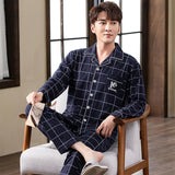 Xituodai Spring autumn 100%Cotton Pajamas Sets For Men Plaid Sleepwear Suit Casual Home Clothes Pijamas Hombre Loungewear Plus Size 4XL