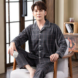 Xituodai Spring autumn 100%Cotton Pajamas Sets For Men Plaid Sleepwear Suit Casual Home Clothes Pijamas Hombre Loungewear Plus Size 4XL