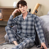 Xituodai Spring autumn 100%Cotton Pajamas Sets For Men Plaid Sleepwear Suit Casual Home Clothes Pijamas Hombre Loungewear Plus Size 4XL