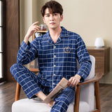 Xituodai Spring autumn 100%Cotton Pajamas Sets For Men Plaid Sleepwear Suit Casual Home Clothes Pijamas Hombre Loungewear Plus Size 4XL