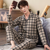 Xituodai Spring autumn 100%Cotton Pajamas Sets For Men Plaid Sleepwear Suit Casual Home Clothes Pijamas Hombre Loungewear Plus Size 4XL