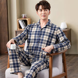 Xituodai Spring autumn 100%Cotton Pajamas Sets For Men Plaid Sleepwear Suit Casual Home Clothes Pijamas Hombre Loungewear Plus Size 4XL