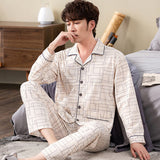 Xituodai Spring autumn 100%Cotton Pajamas Sets For Men Plaid Sleepwear Suit Casual Home Clothes Pijamas Hombre Loungewear Plus Size 4XL