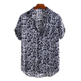 Xituodai 2022 New Short Sleeve Leopard Print Shirt Men Lapel Neck Loose Button Up Blouse Breathable Summer Streetwear Sexy Shirts Men