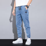Xituodai 2022 Spring Summer Loose Men&#39;s Jeans Text Embroidery Baggy Elastic Waist Harlan Cargo Jogger Trousers Male Grey Large Size M-8XL