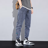 Xituodai 2022 Spring Summer Loose Men&#39;s Jeans Text Embroidery Baggy Elastic Waist Harlan Cargo Jogger Trousers Male Grey Large Size M-8XL