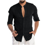 Xituodai Fashion Men&#39;s Casual Shirt Simple O-Neck Button Solid Beach Shirt Male Long Sleeve Top Blouse New chemise homme