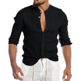 Xituodai Fashion Men&#39;s Casual Shirt Simple O-Neck Button Solid Beach Shirt Male Long Sleeve Top Blouse New chemise homme