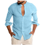 Xituodai Fashion Men&#39;s Casual Shirt Simple O-Neck Button Solid Beach Shirt Male Long Sleeve Top Blouse New chemise homme