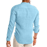 Xituodai Fashion Men&#39;s Casual Shirt Simple O-Neck Button Solid Beach Shirt Male Long Sleeve Top Blouse New chemise homme