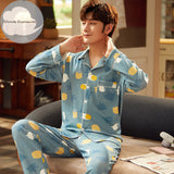 Xituodai Spring Autumn Knitted Cotton Cartoon Men&#39;s Pyjamas Striped Pajamas Set Casual Male Sleepwear Pyjama Night Pijamas 3XL Homewear