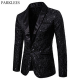 Xituodai Black Jacquard Bronzing Floral Blazer Men 2022 Luxury Brand Single Button Suit Jacket Men Wedding Party Stage Costume Homme 2XL