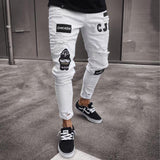 Xituodai Men&#39;s Skinny ripped jeans men Pants Pencil Biker Side Striped Jeans Destroyed Hole Hip Hop Slim Fit Man Stretchy Jean Print